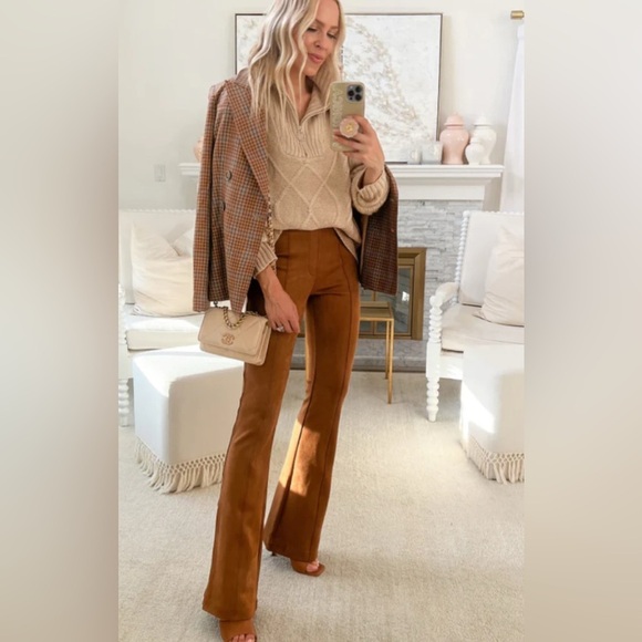 SPANX Pants - Spanx Flared Faux Suede Tan Pants Small
